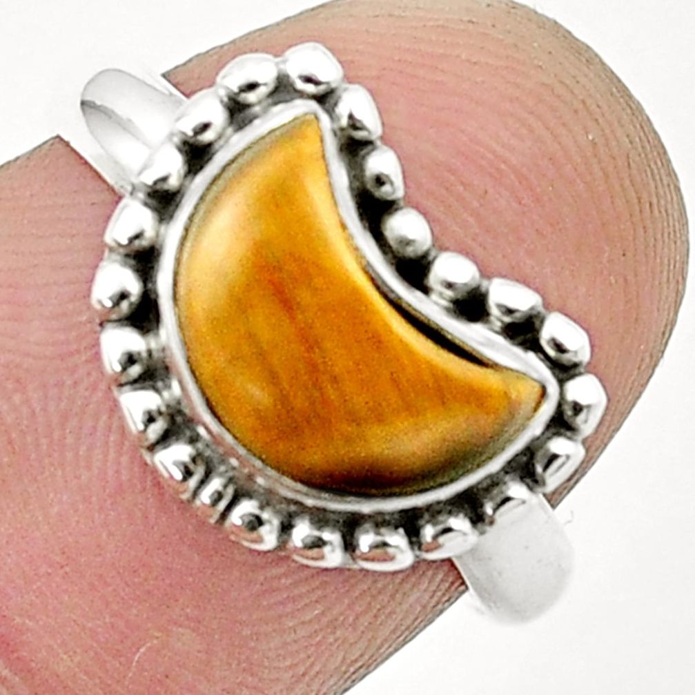2.85cts moon natural brown tiger's eye 925 sterling silver ring size 6.5 u37547