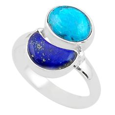 7.87cts moon natural chrysocolla lapis lazuli 925 silver ring size 8 t68668