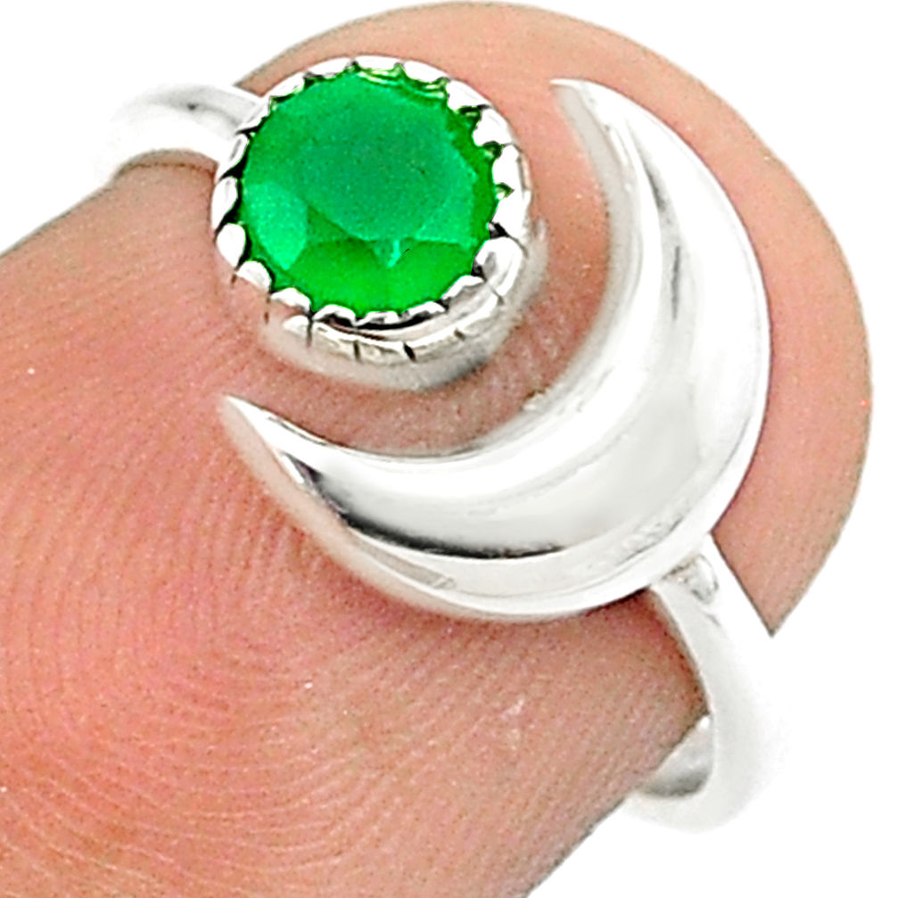 0.77cts moon natural green chalcedony 925 silver adjustable ring size 6.5 u23765