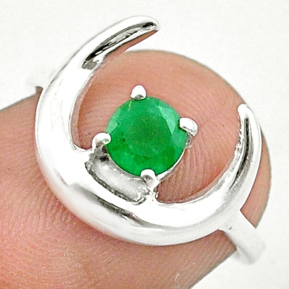 0.68cts moon natural green emerald round 925 silver solitaire ring size 6 u20285