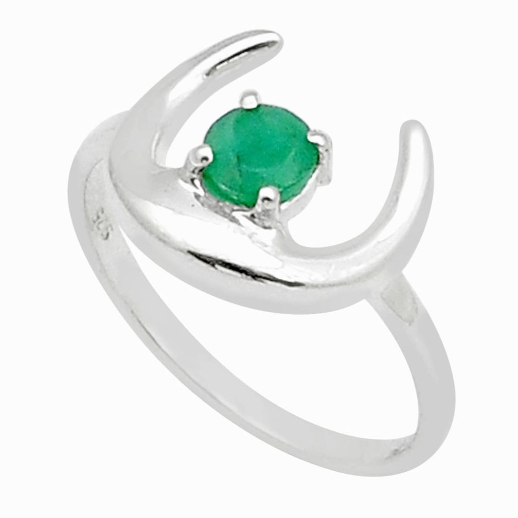 0.70cts moon natural green emerald round 925 sterling silver ring size 7 u76090