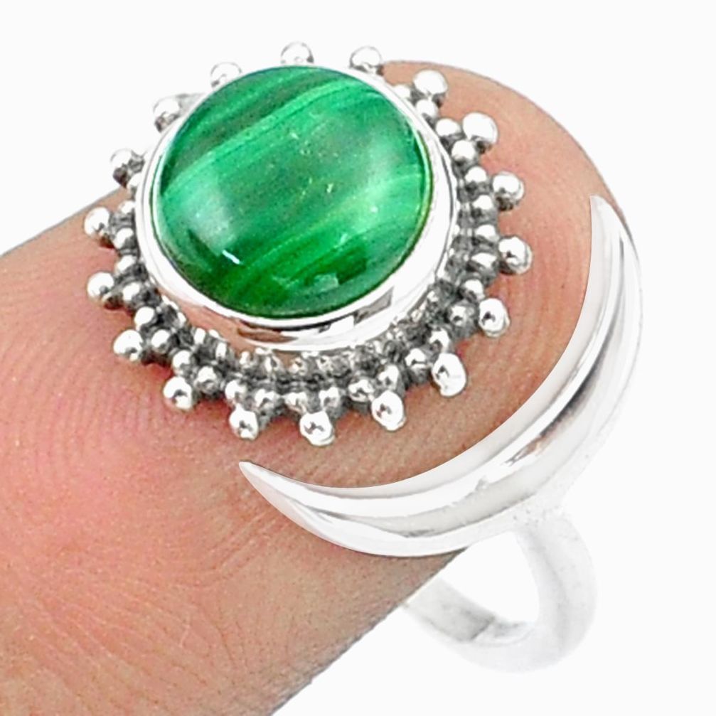 3.21cts moon natural green malachite 925 silver adjustable ring size 8.5 u33763
