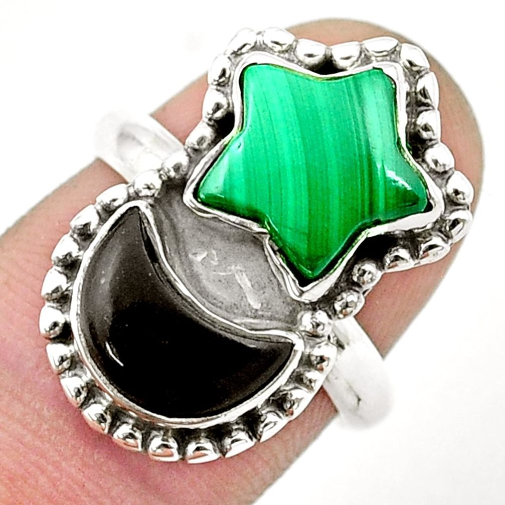 8.44cts moon natural green malachite onyx silver star fish ring size 7 u37381