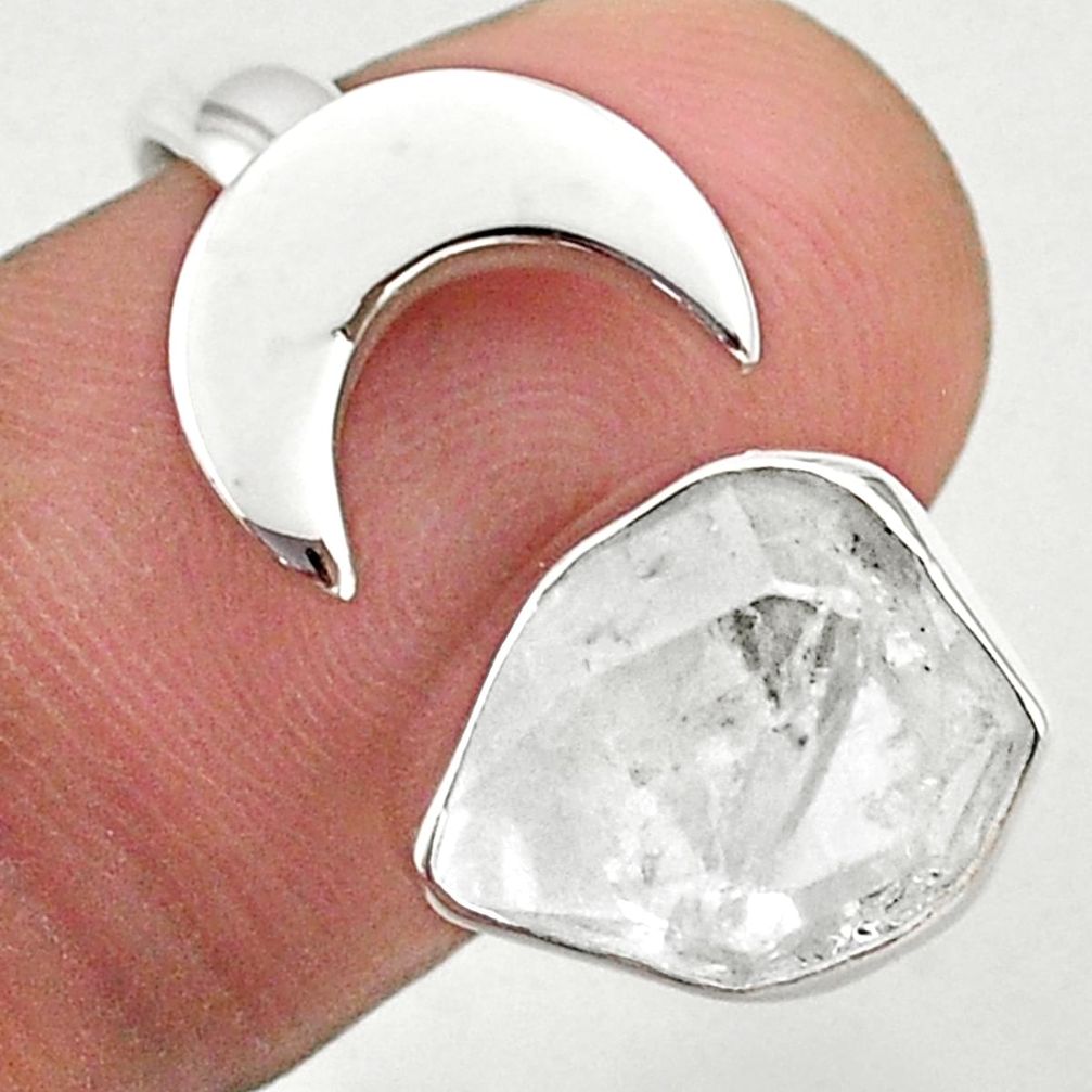 5.53cts moon natural herkimer diamond 925 silver adjustable ring size 8.5 t49363