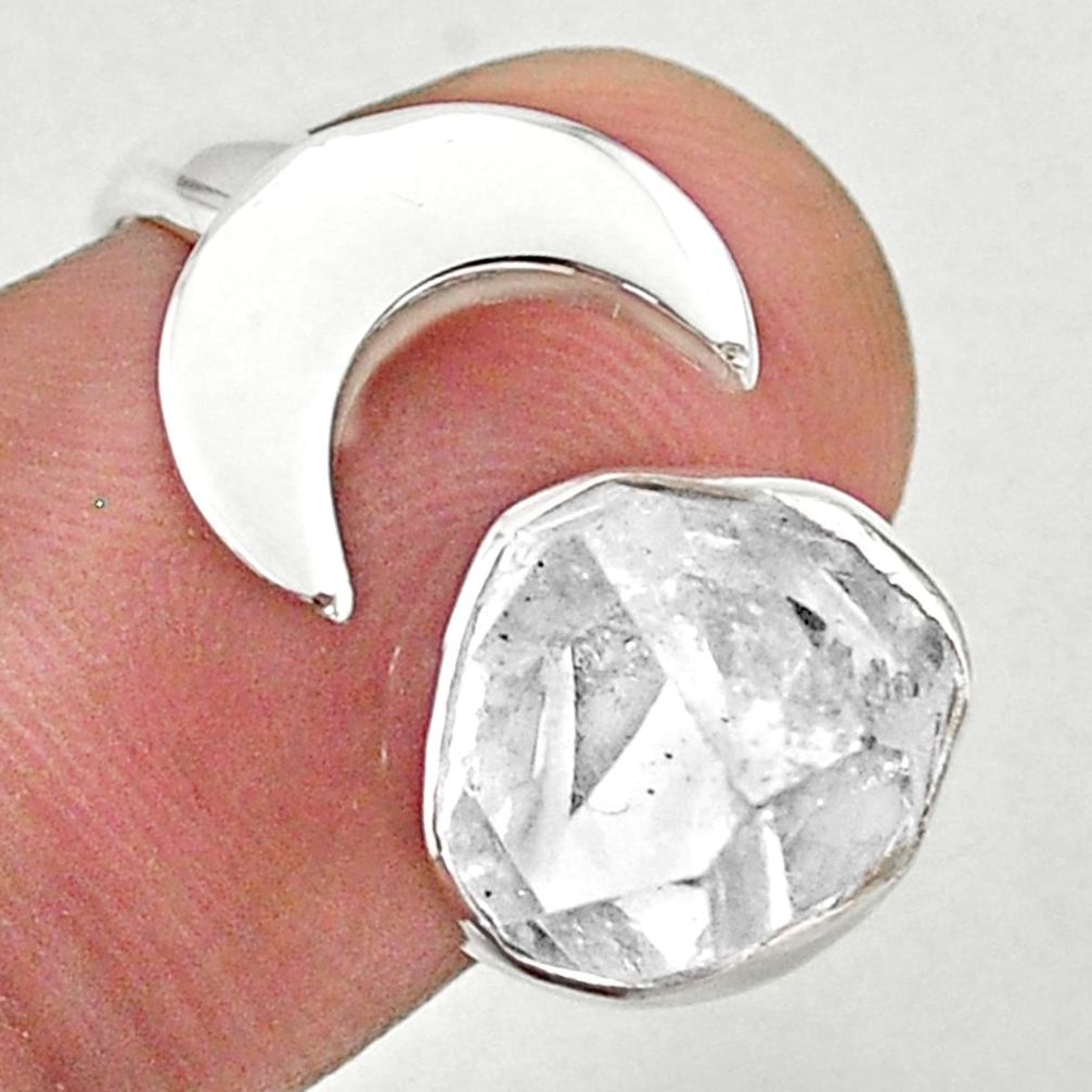 6.04cts moon natural herkimer diamond silver adjustable ring size 6.5 t49358