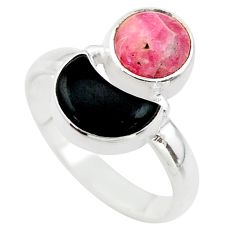 Moon natural pink rhodochrosite inca rose onyx 925 silver ring size 8 t68840