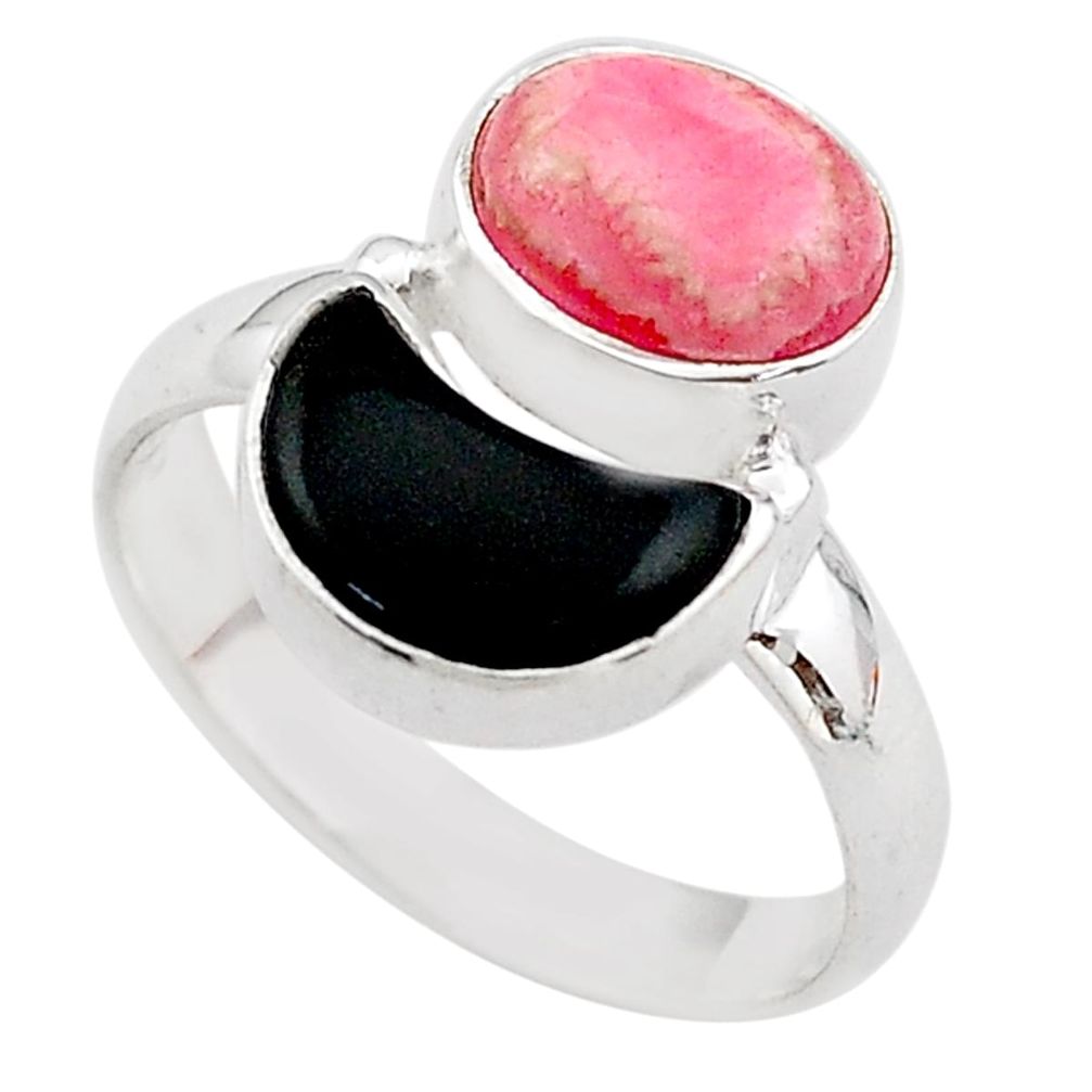 7.17cts moon natural pink rhodochrosite inca rose onyx silver ring size 7 t68624