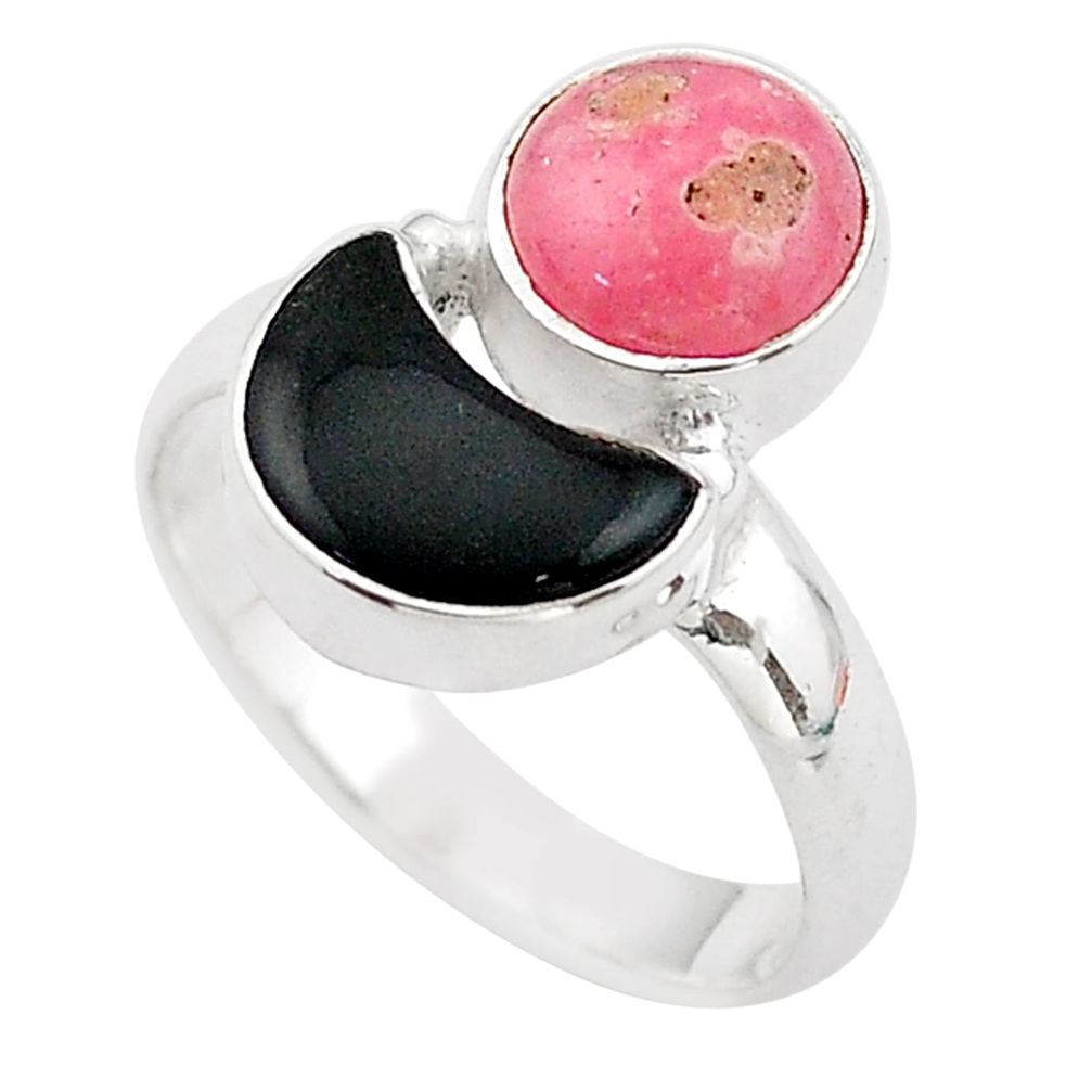 7.15cts moon natural pink rhodochrosite inca rose onyx silver ring size 7 t68633