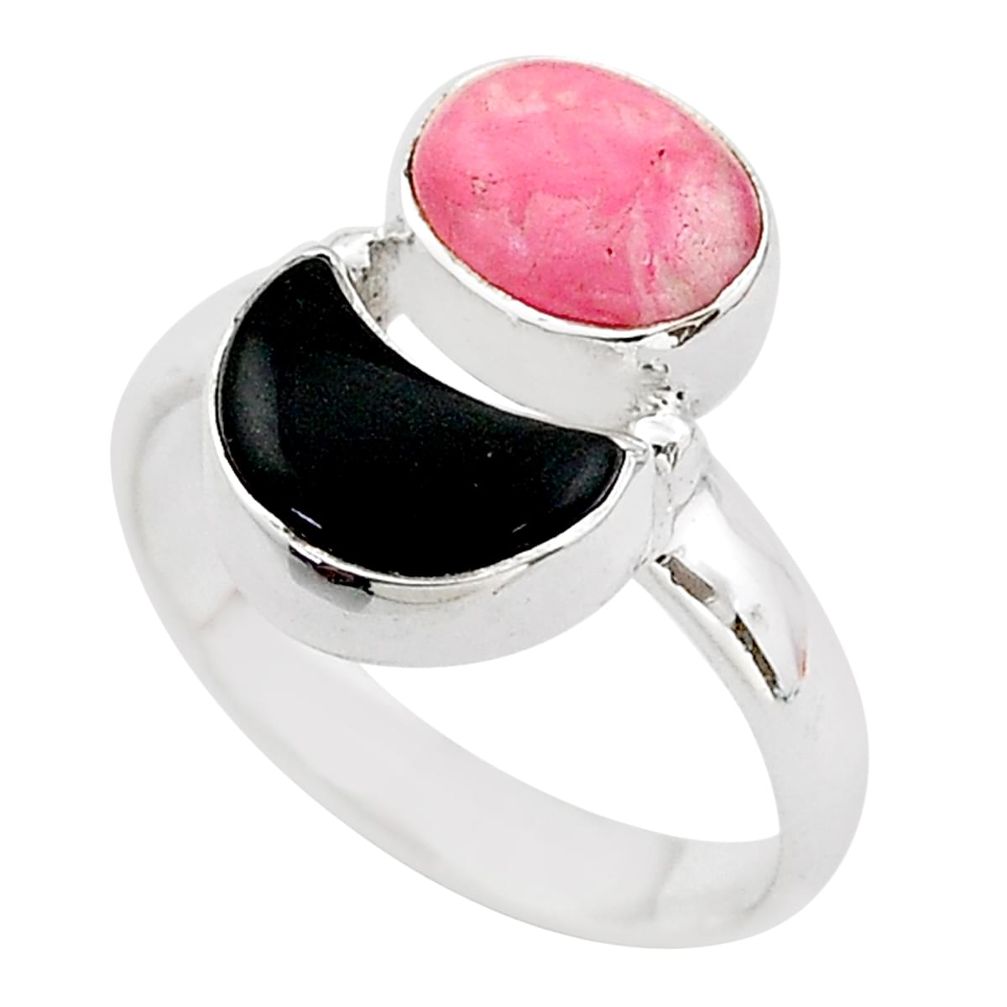 7.17cts moon natural pink rhodochrosite inca rose onyx silver ring size 8 t68621