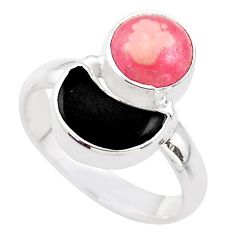 6.39cts moon natural pink rhodochrosite inca rose onyx silver ring size 8 t68670