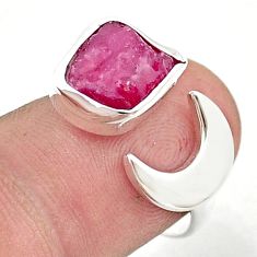 6.14cts moon natural pink ruby rough fancy silver adjustable ring size 7 u41875