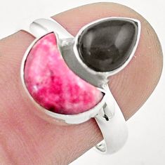 7.64cts moon natural pink thulite black onyx 925 silver ring size 8 u37421