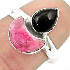 7.66cts moon natural pink thulite onyx 925 silver ring jewelry size 8.5 u37562