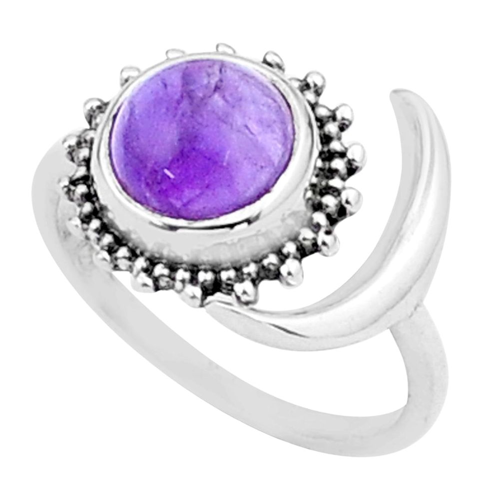 3.16cts moon natural purple amethyst 925 silver adjustable ring size 7 u33772