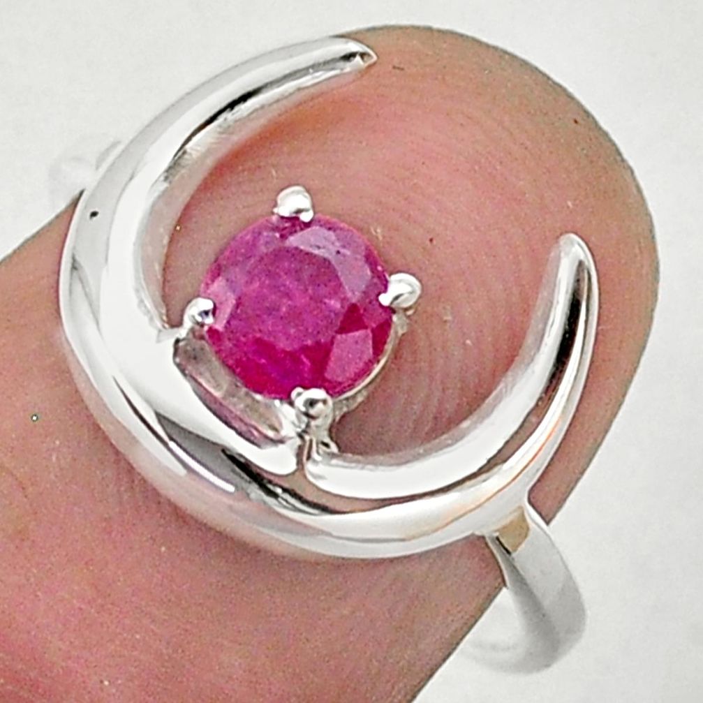0.94cts moon natural red ruby round 925 sterling silver ring size 7 t46577