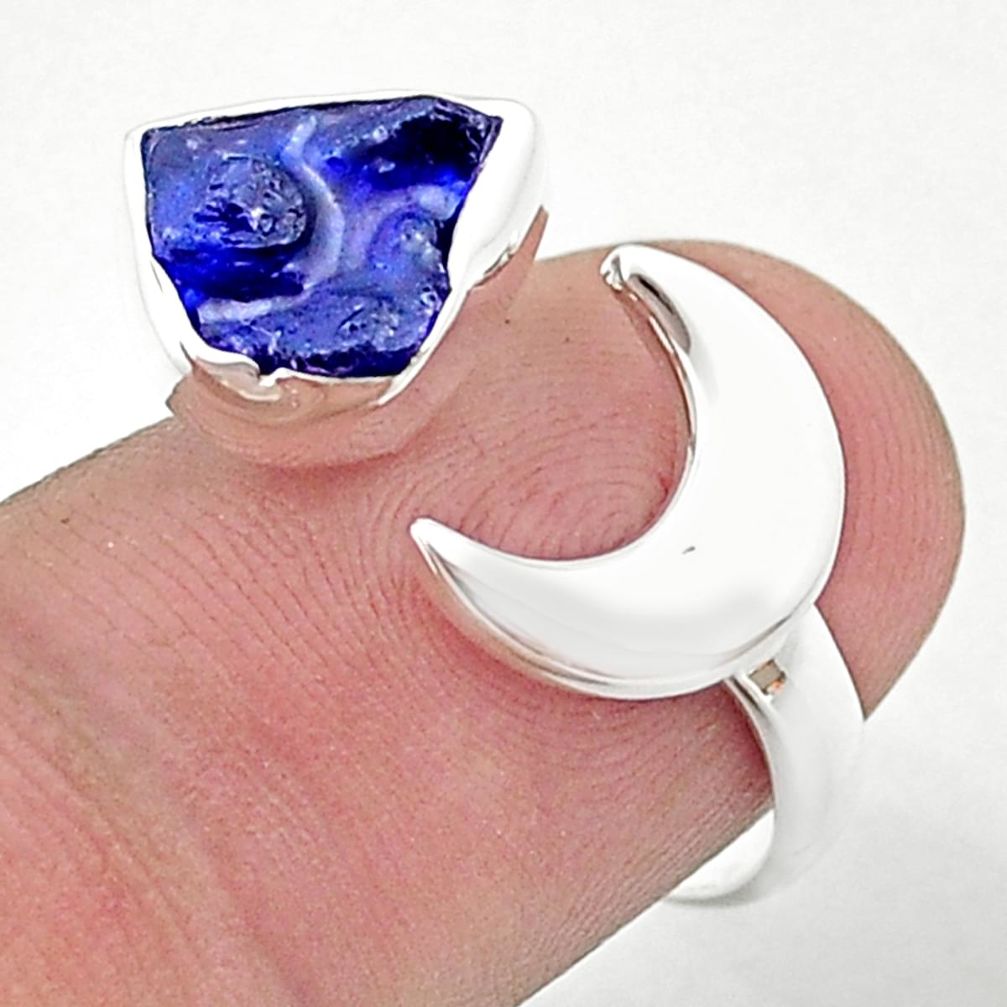 4.62cts moon natural sapphire rough 925 silver adjustable ring size 7.5 u42020