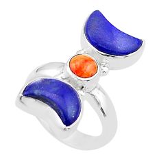 8.26cts moon natural sponge coral lapis lazuli 925 silver ring size 4.5 t68838