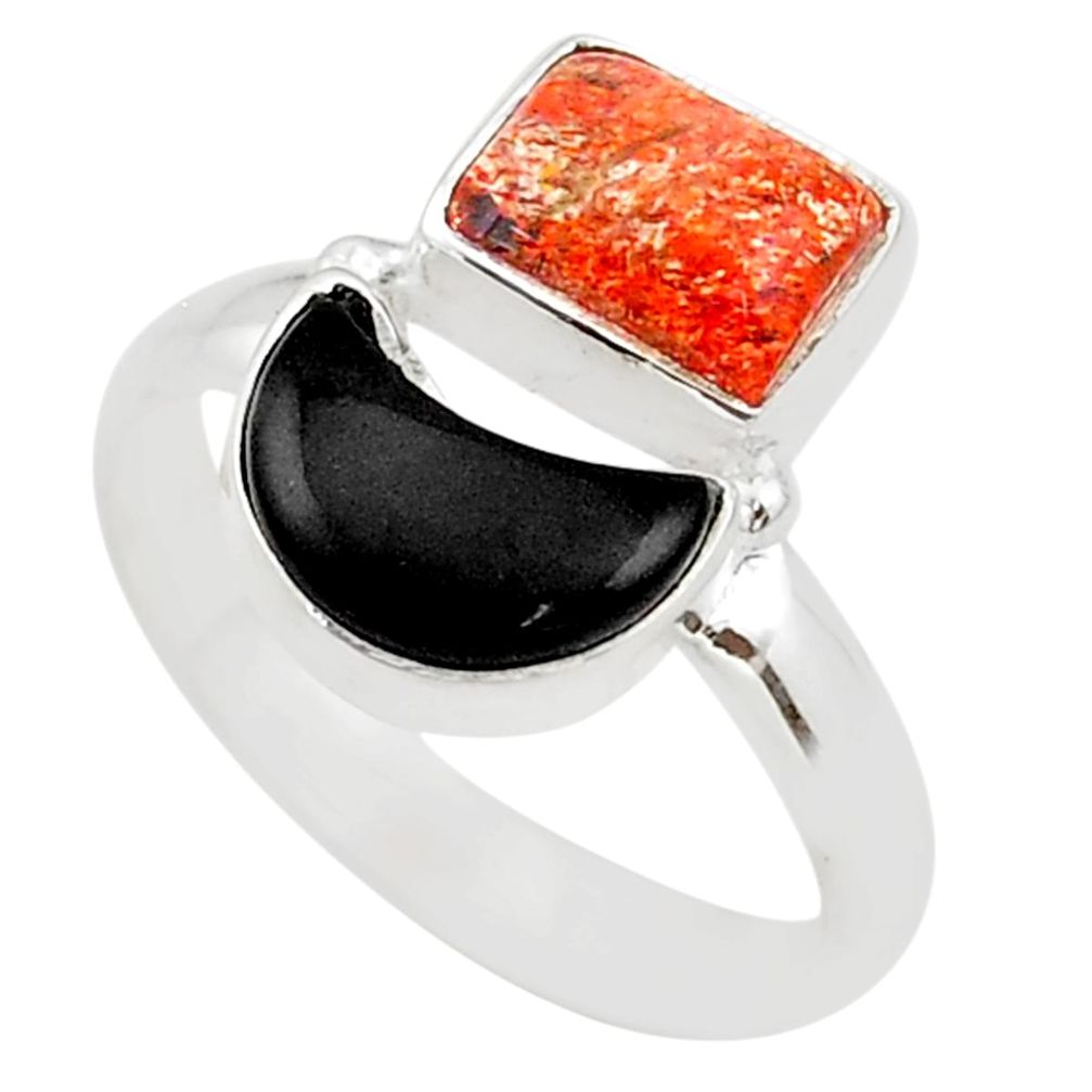 6.72cts moon natural sunstone (hematite feldspar) onyx silver ring size 8 t68660