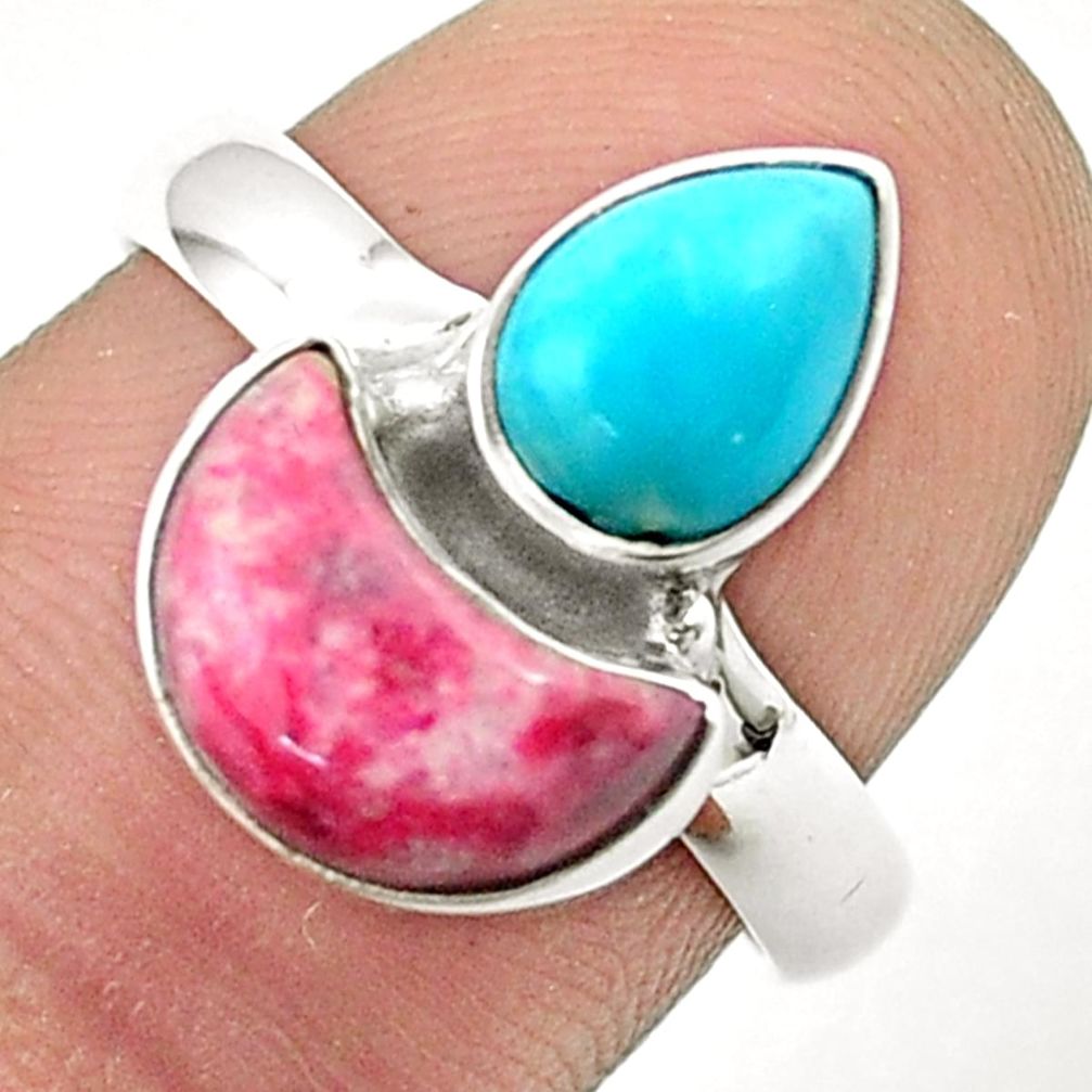 6.82cts moon natural thulite blue larimar 925 silver ring jewelry size 8 u37409