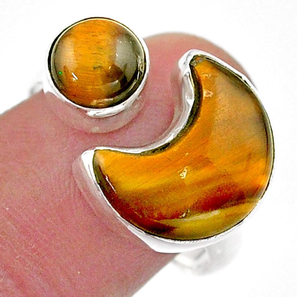 9.05cts moon natural tiger's eye 925 silver adjustable ring size 9 t47503