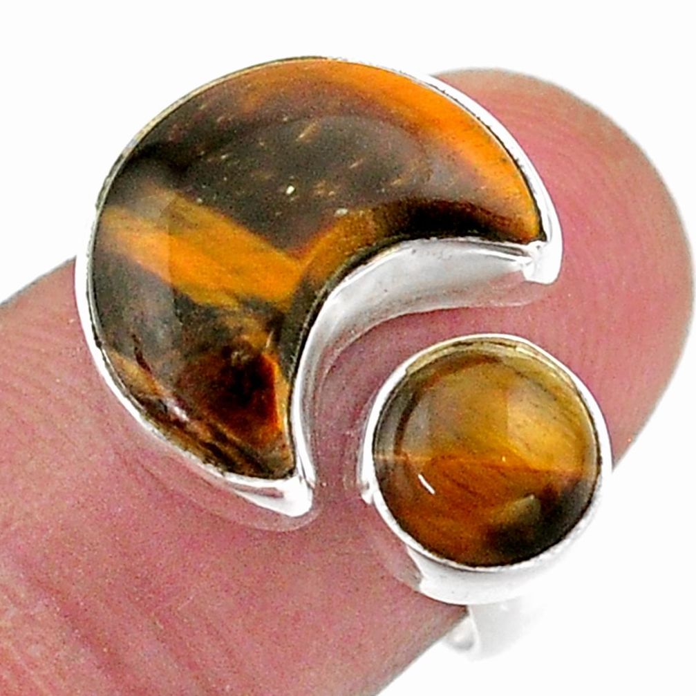9.47cts moon natural tiger's eye 925 silver adjustable ring size 7.5 t47527