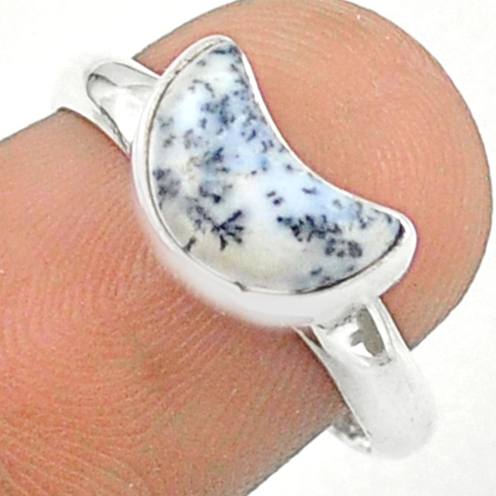 3.33cts moon natural white dendrite opal (merlinite) silver ring size 7 u19150