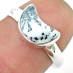2.45cts moon natural white dendrite opal (merlinite) silver ring size 7 u37628