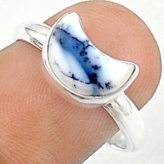 3.59cts moon natural white dendrite opal (merlinite) silver ring size 8 u19154