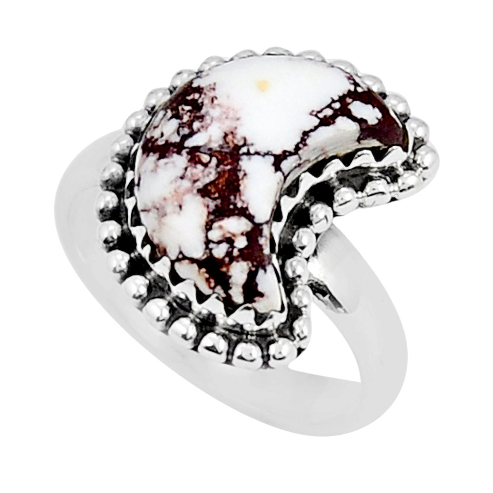 6.22cts moon natural white wild horse magnesite 925 silver ring size 7.5 y24547