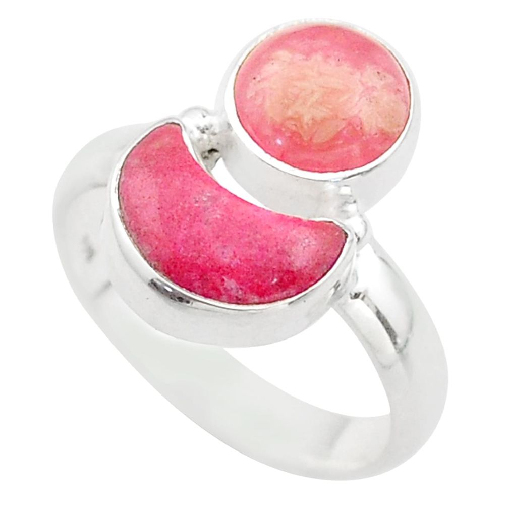 7.62cts moon pink rhodochrosite inca rose thulite 925 silver ring size 7 t68839