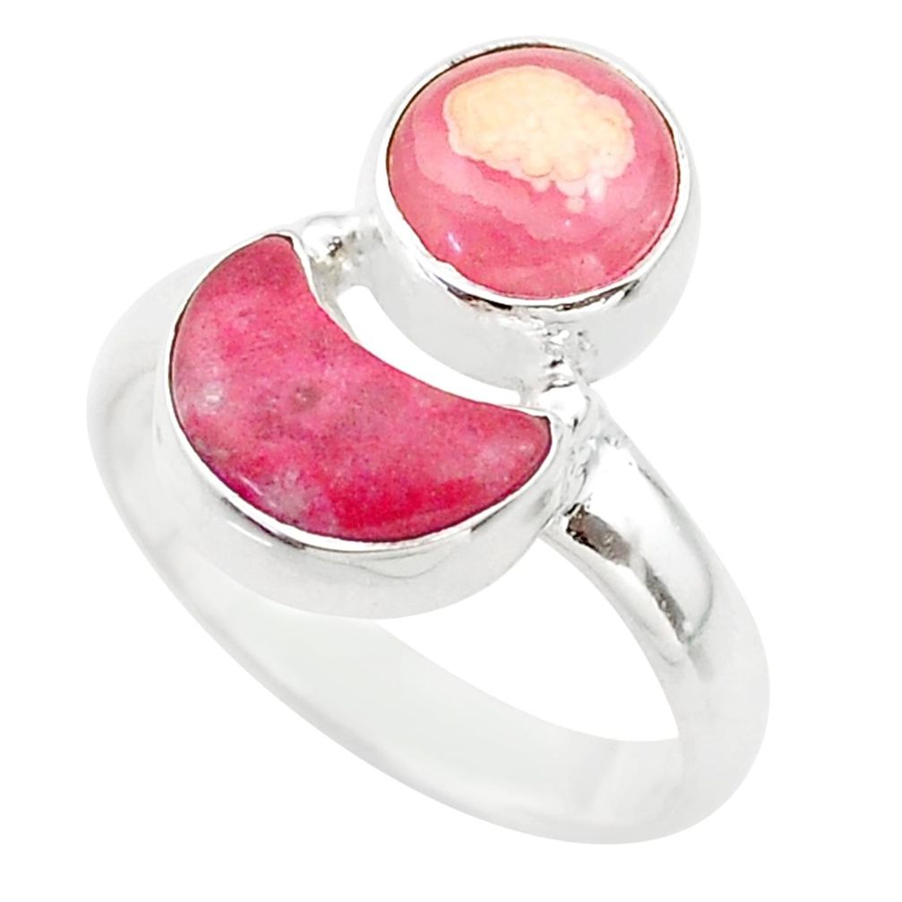 7.24cts moon pink rhodochrosite inca rose thulite 925 silver ring size 8 t68824