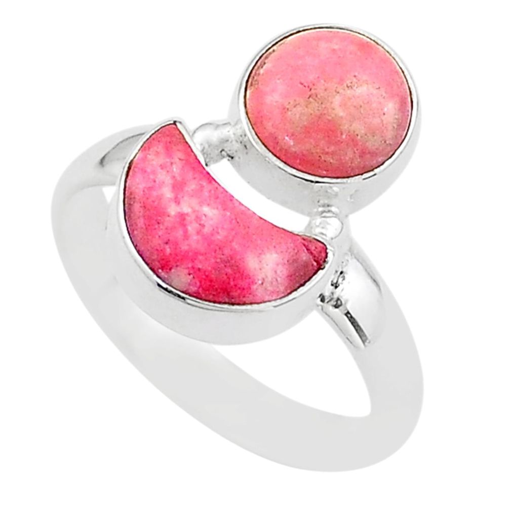 7.24cts moon pink rhodochrosite inca rose thulite silver ring size 7.5 t68821