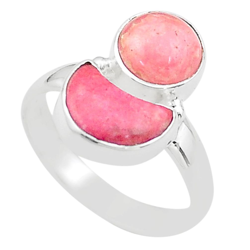 7.62cts moon pink rhodochrosite inca rose thulite silver ring size 7.5 t68831