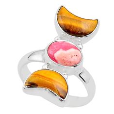 11.53cts moon pink rhodochrosite inca rose tiger eye silver ring size 7 t68792