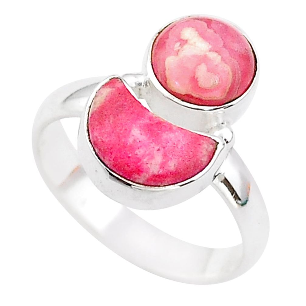 7.17cts moon pink thulite rhodochrosite inca rose 925 silver ring size 7 t68845