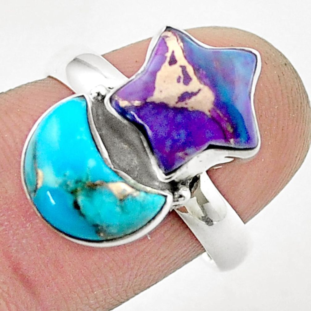 8.68cts moon purple blue copper turquoise silver star fish ring size 8.5 u37424