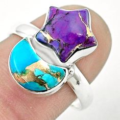 8.68cts moon purple blue copper turquoise silver star fish ring size 8.5 u37570