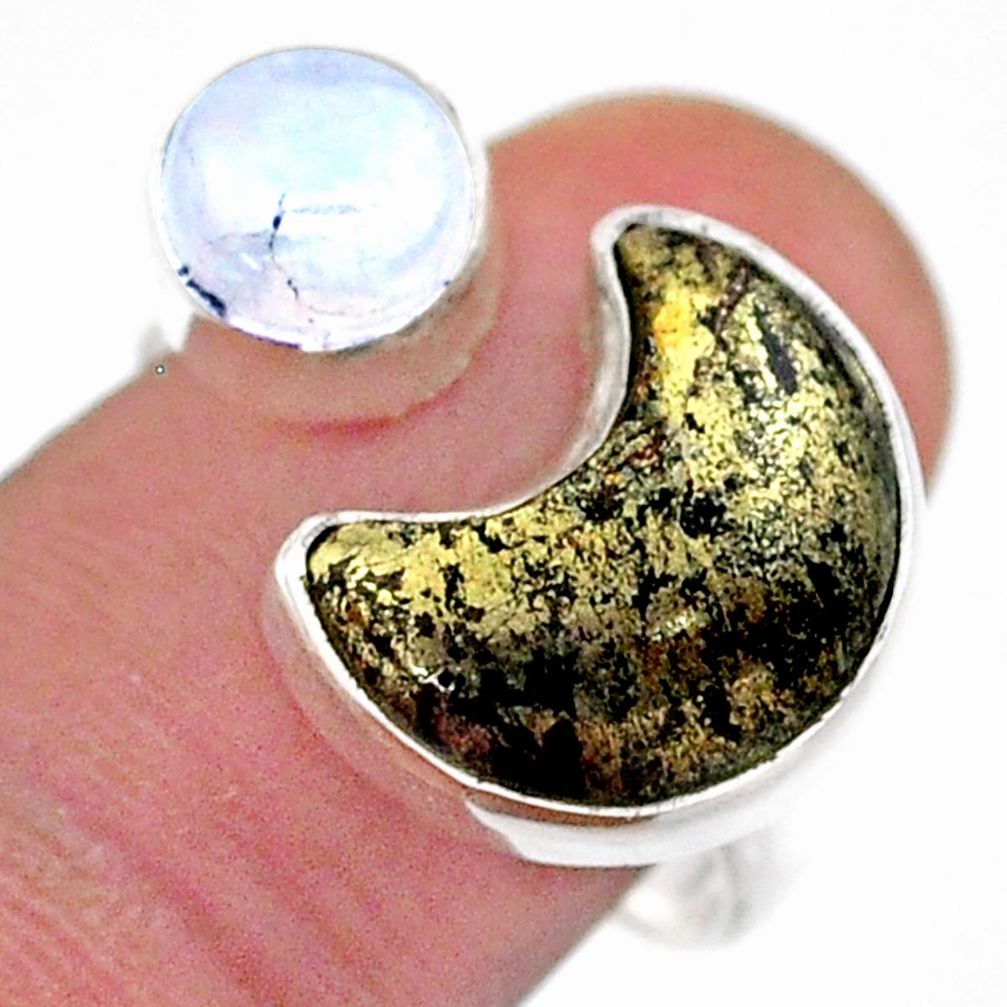 Moon pyrite in magnetite moonstone 925 silver adjustable ring size 9 t47508