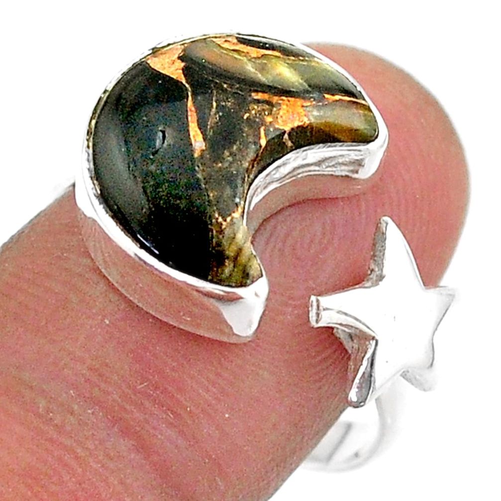 6.27cts moon star australian obsidian 925 silver adjustable ring size 9 t47611