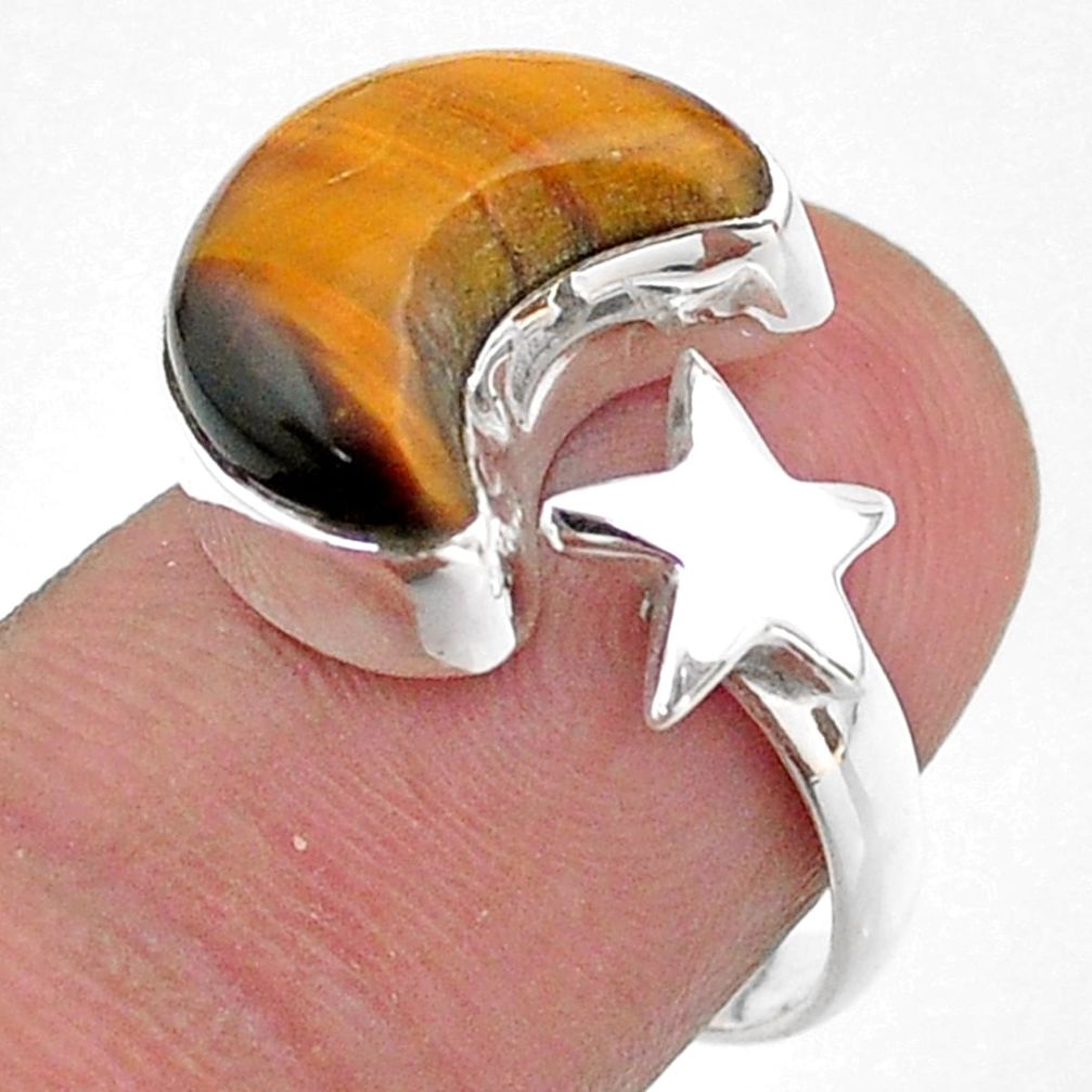 6.26cts moon star charm natural tiger's eye silver adjustable ring size 7 t47627