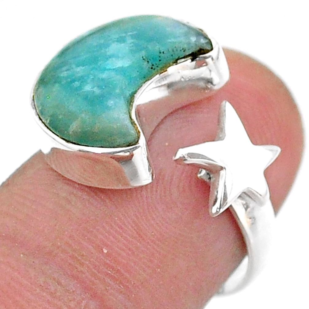 5.63cts moon star peruvian amazonite 925 silver adjustable ring size 7 t47629