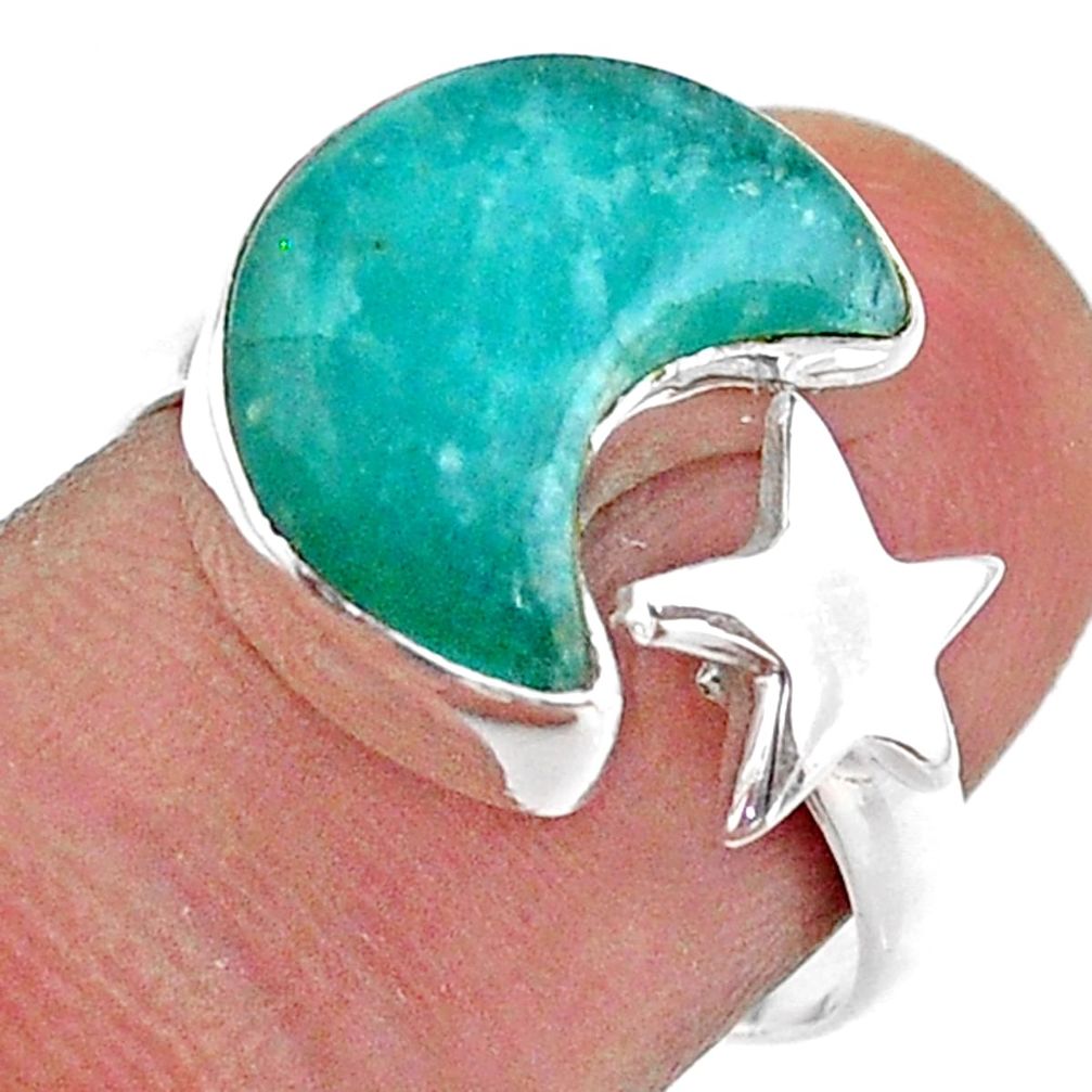 6.27cts moon star peruvian amazonite 925 silver adjustable ring size 8 t47565