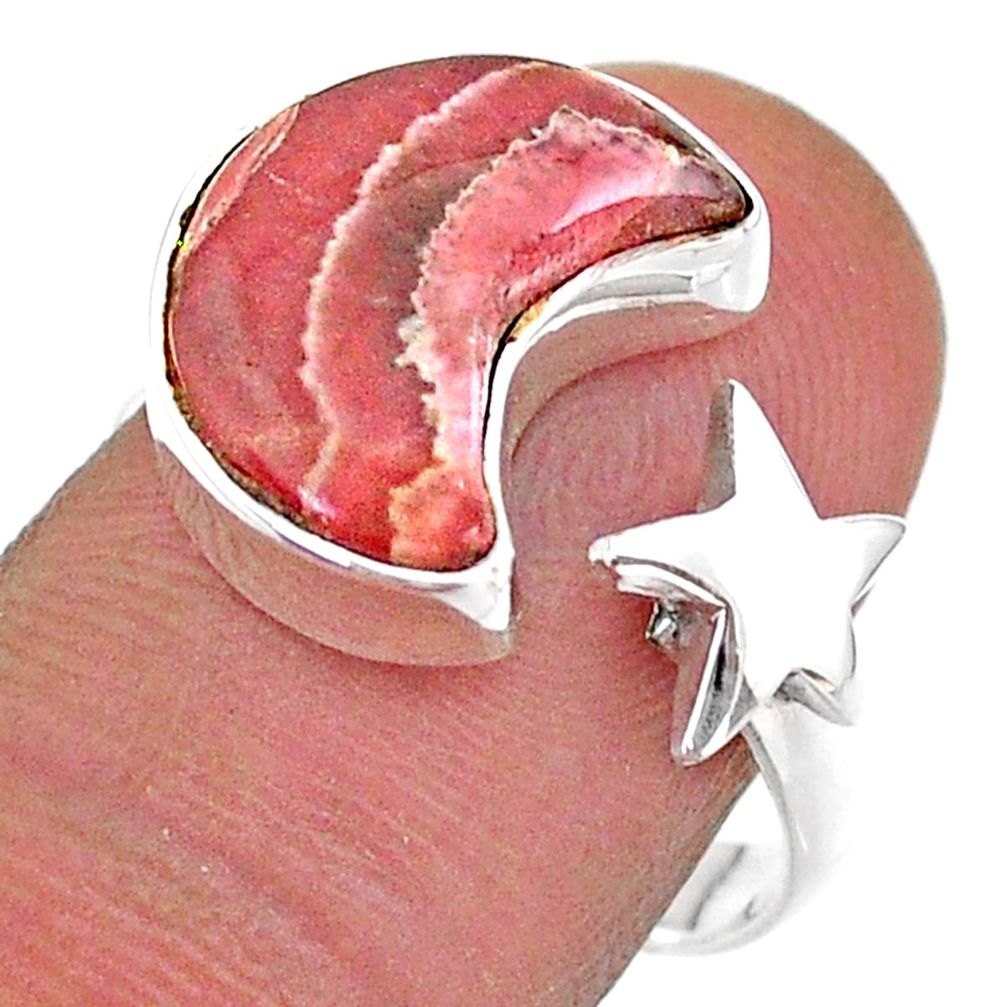6.57cts moon star rhodochrosite inca rose silver adjustable ring size 9 t47572