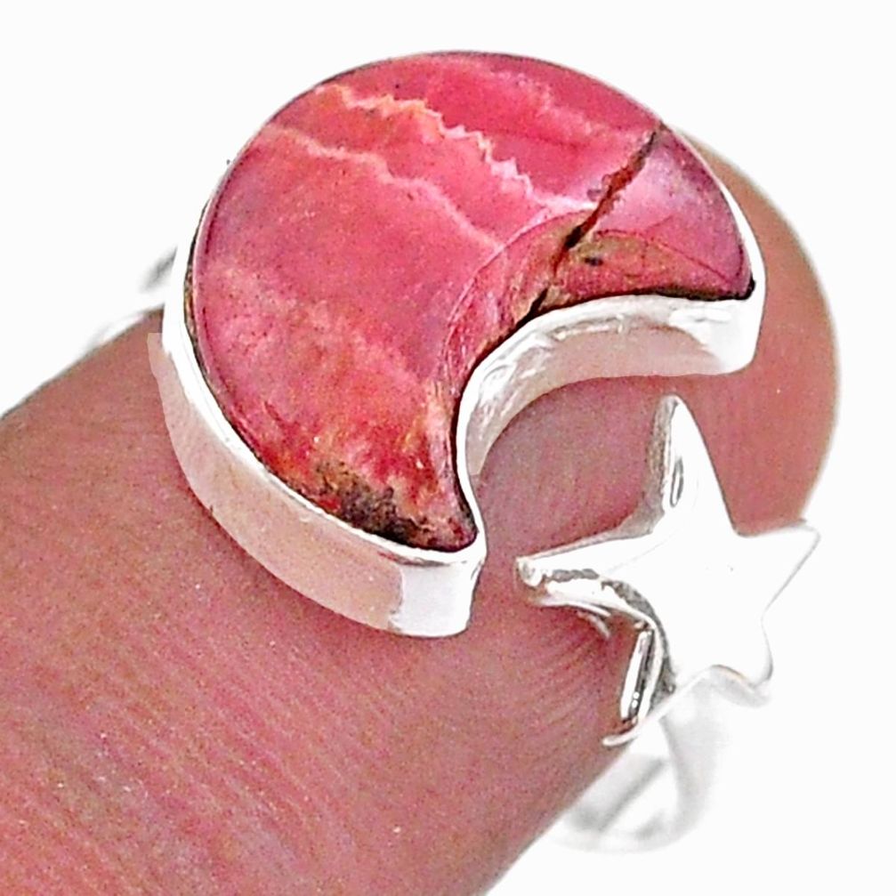 6.80cts moon star rhodochrosite inca rose silver adjustable ring size 8.5 t47600
