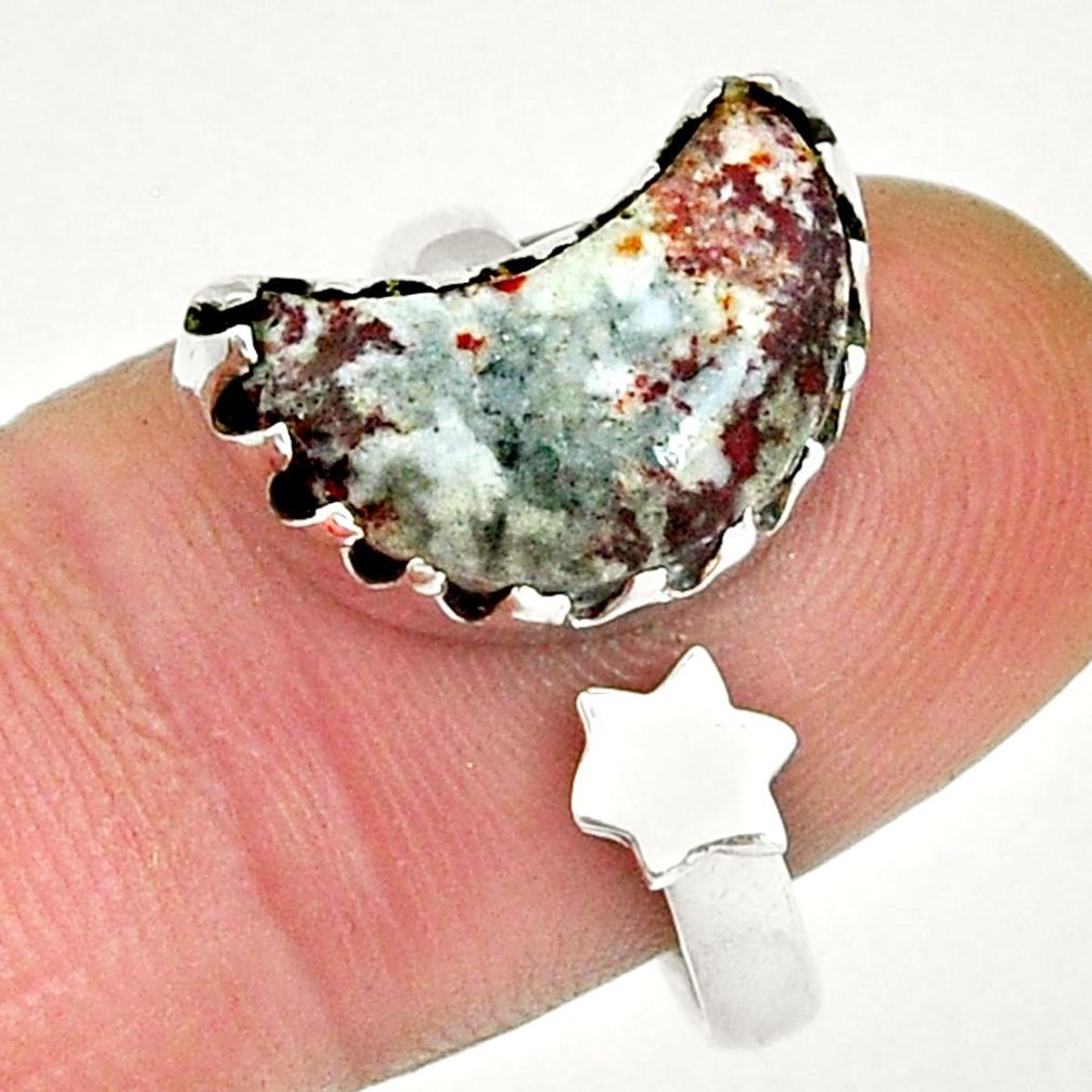 5.36cts moon star sonoran dendritic rhyolite silver adjustable ring size 8 y4719