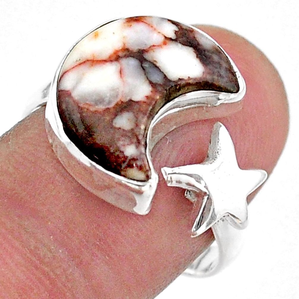 6.26cts moon star wild horse magnesite 925 silver adjustable ring size 8 t47566