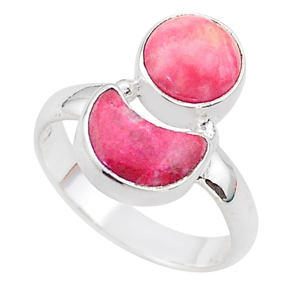 7.62cts moon thulite rhodochrosite inca rose 925 silver ring size 7.5 t68852