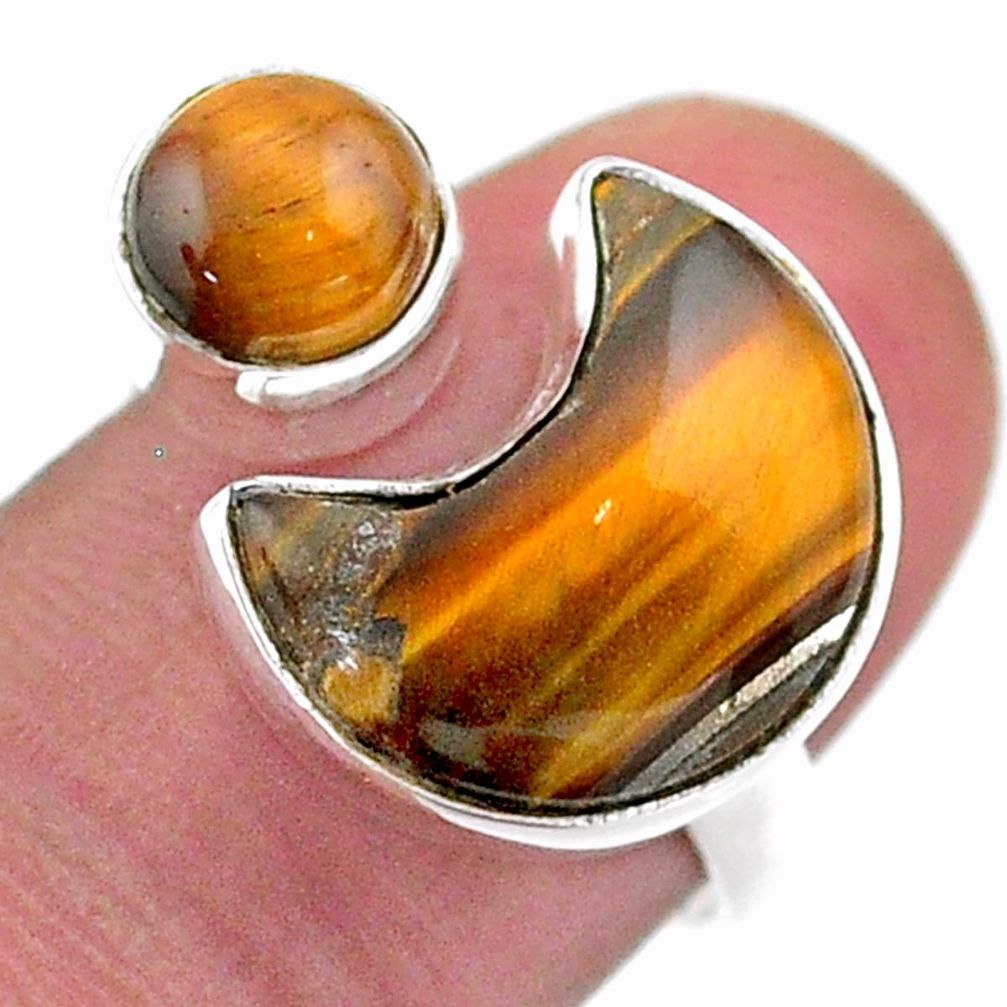 9.47cts moon tiger's eye 925 silver adjustable ring jewelry size 7.5 t47522