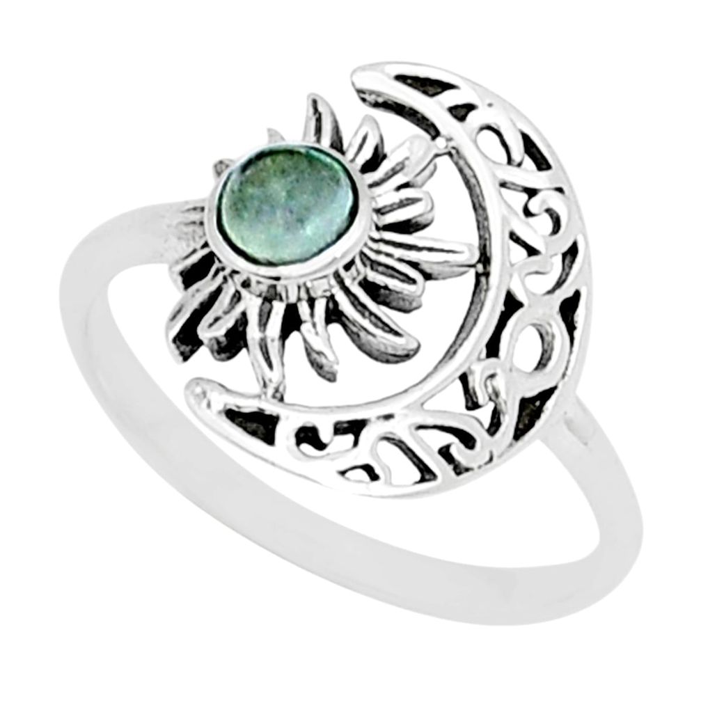 0.42cts moon with sun natural aqua chalcedony 925 silver ring size 8.5 y13051
