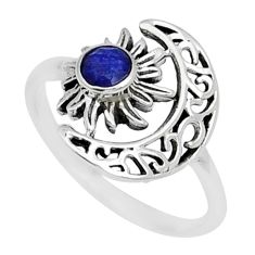 0.42cts moon with sun natural blue sapphire round 925 silver ring size 8 y13053